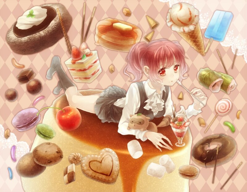 Pink-haired Girl with Sweets — Pink