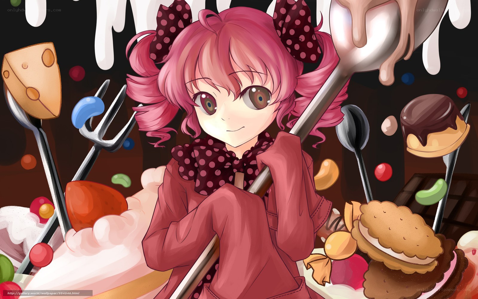 pink-haired girl with sweets