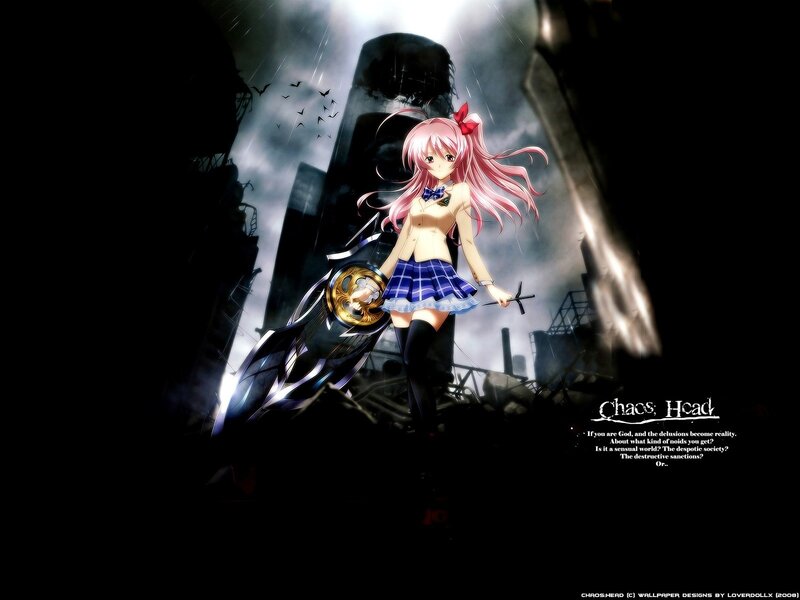 Pink-haired Girl with Sword — Black, Dramatic, Night