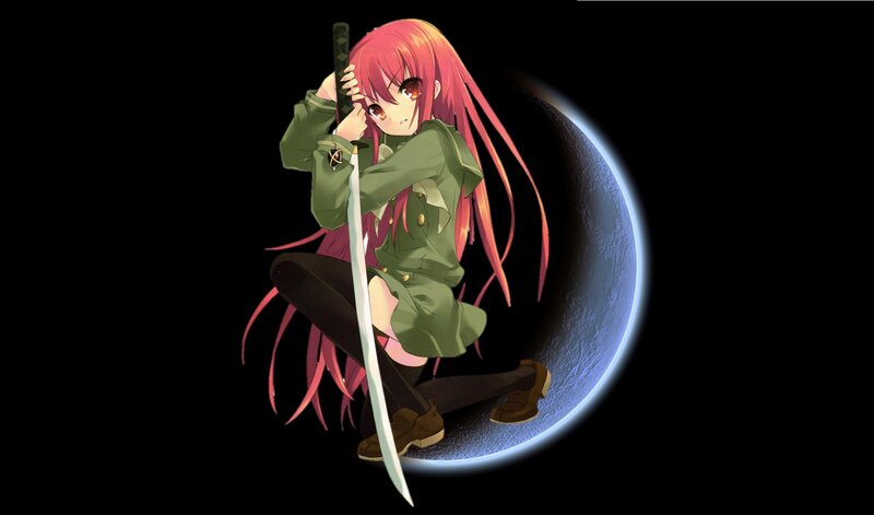 Pink-haired Girl with Sword — Black, Dramatic