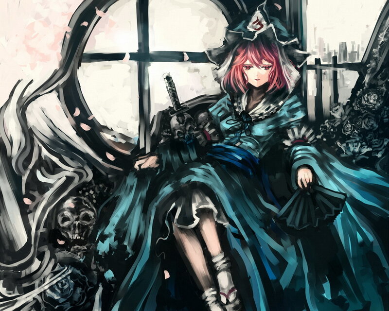 Pink-haired Girl with Sword — Blue, Dramatic