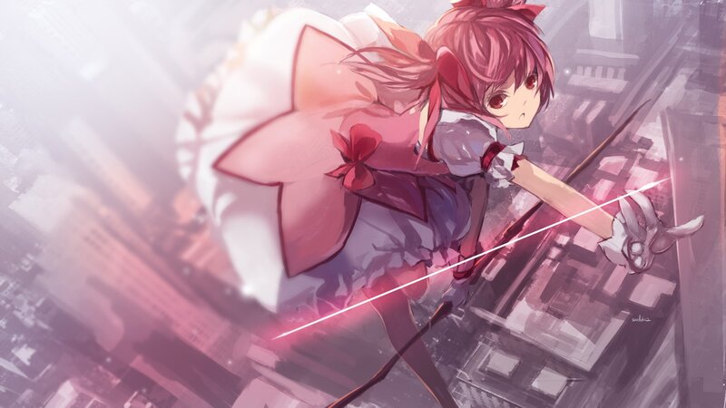 Pink-haired Girl with Sword — Pink, Dramatic, Anime, Cityscape