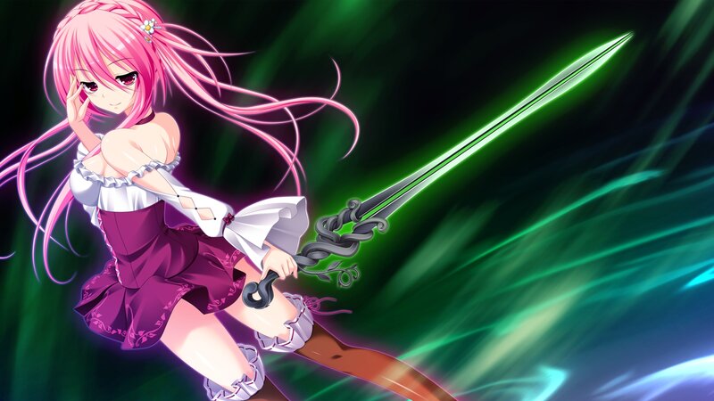 Pink-haired Girl with Sword — Pink, Dramatic, Anime, Green Light