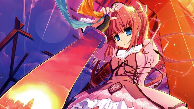 Pink-haired Girl with Sword — Pink, Dramatic, Sunset, Anime
