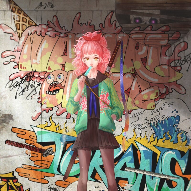 Pink-haired Girl with Sword — Pink, Playful