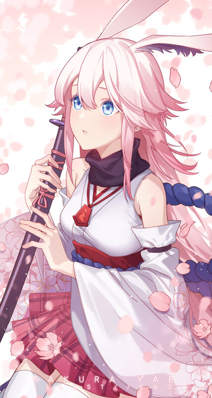 Pink-haired Girl with Sword — Pink, Serene, Spring, Anime, Cherry Blossoms, Rabbit Ears