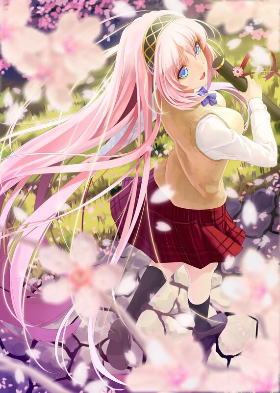 Pink-haired Girl with Sword — Pink, Serene, Spring, Anime, Cherry Blossoms