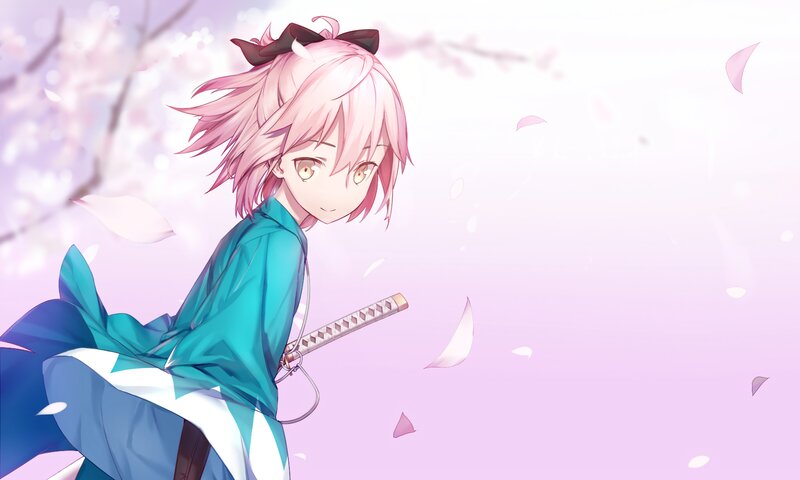 Pink-haired Girl with Sword — Pink, Serene, Spring, Anime, Sakura Petals