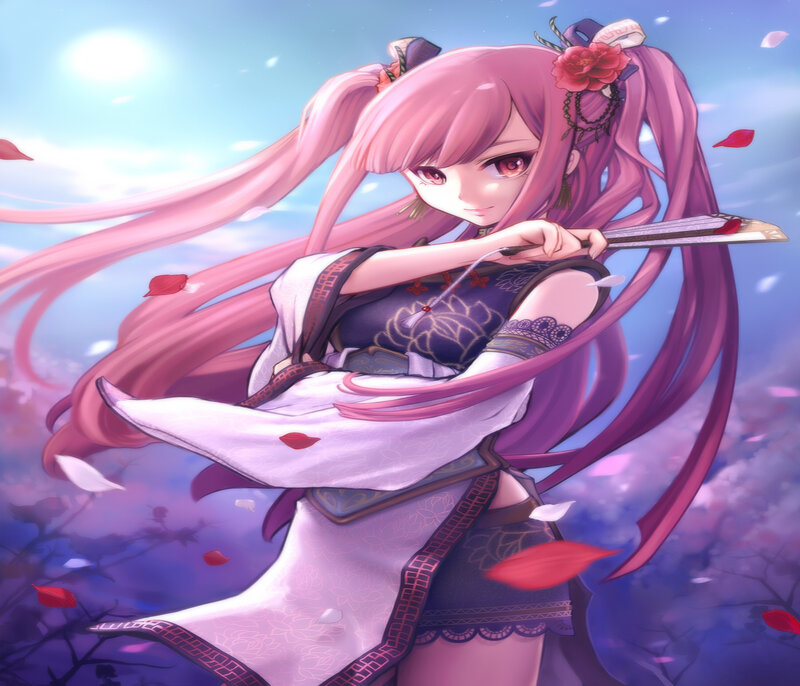 Pink-haired Girl with Sword — Pink, Serene