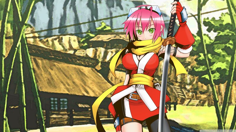 Pink-haired Girl with Sword — Red, Confident