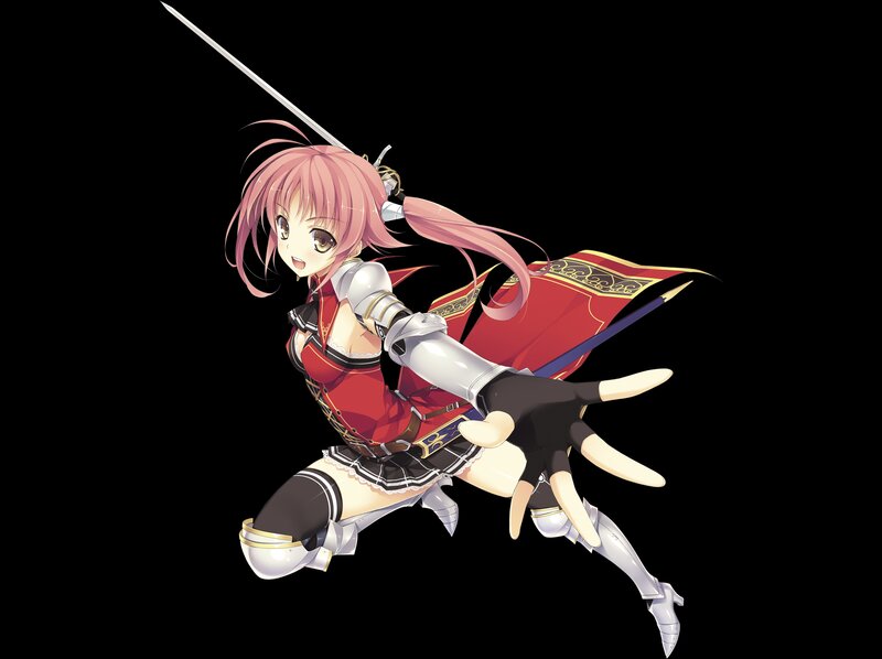 Pink-haired Girl with Sword — Red, Dynamic, Anime, Cape