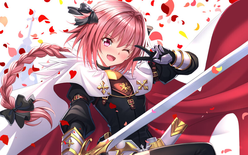 Pink-haired Girl with Sword — Red, Playful
