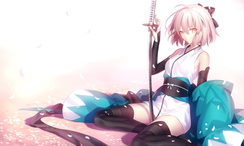 Pink-haired Girl with Sword — White