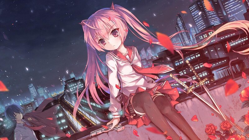 Pink-haired Girl with Swords — Pink, Dramatic