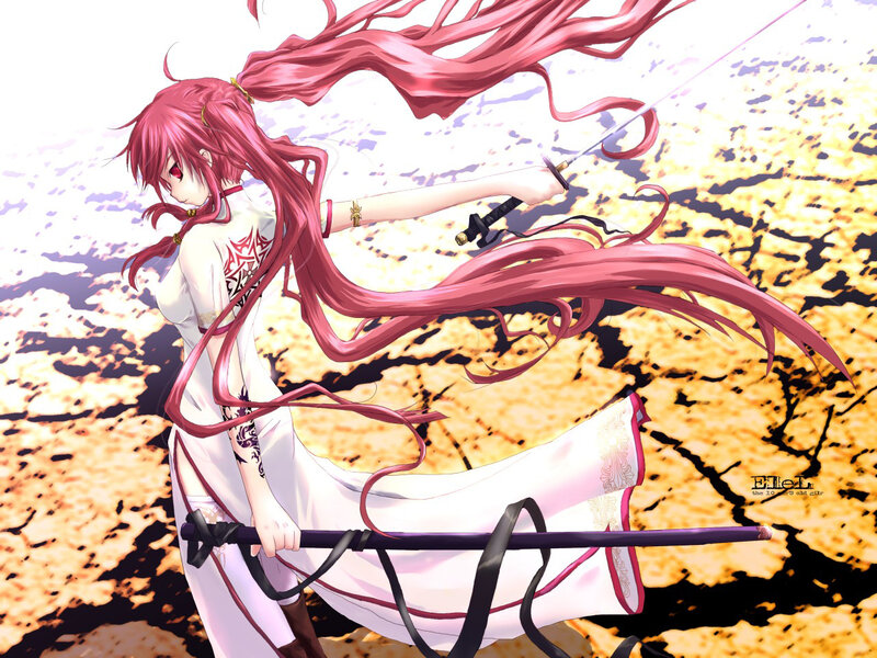 Pink-haired Girl with Swords — Pink