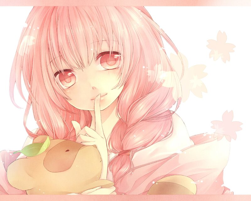 Pink-haired Girl with Teddy Bear — Pink, Serene