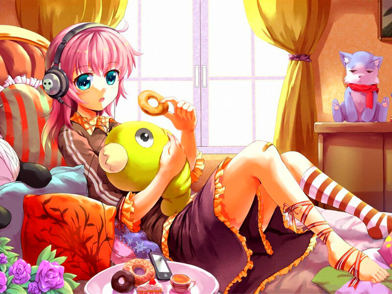 Pink-haired Girl with Toy