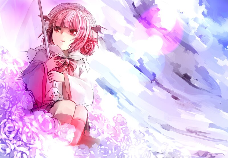 pink-haired girl with umbrella