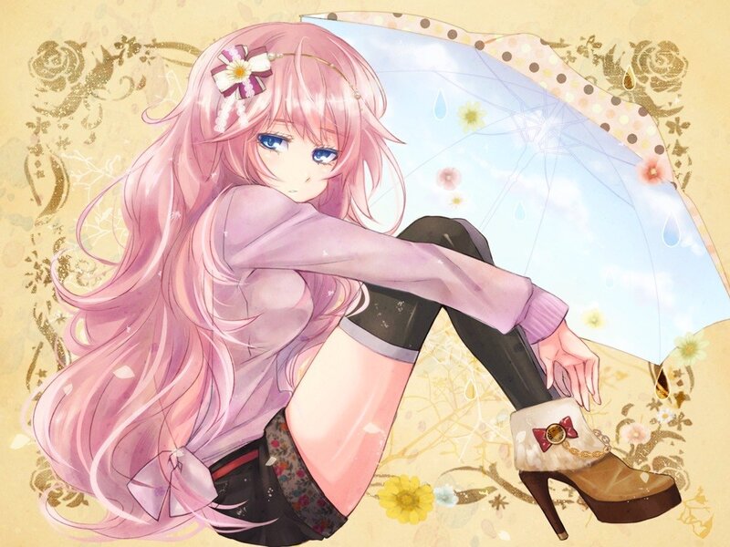 pink-haired girl with umbrella