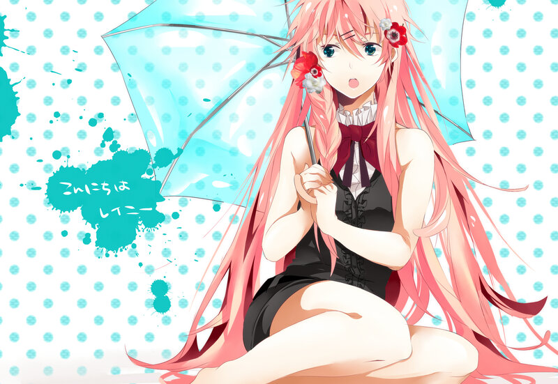 pink-haired girl with umbrella