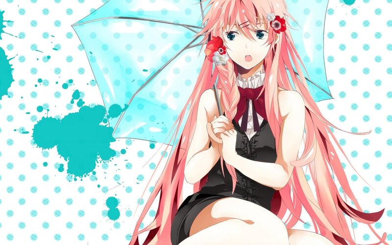 pink-haired girl with umbrella