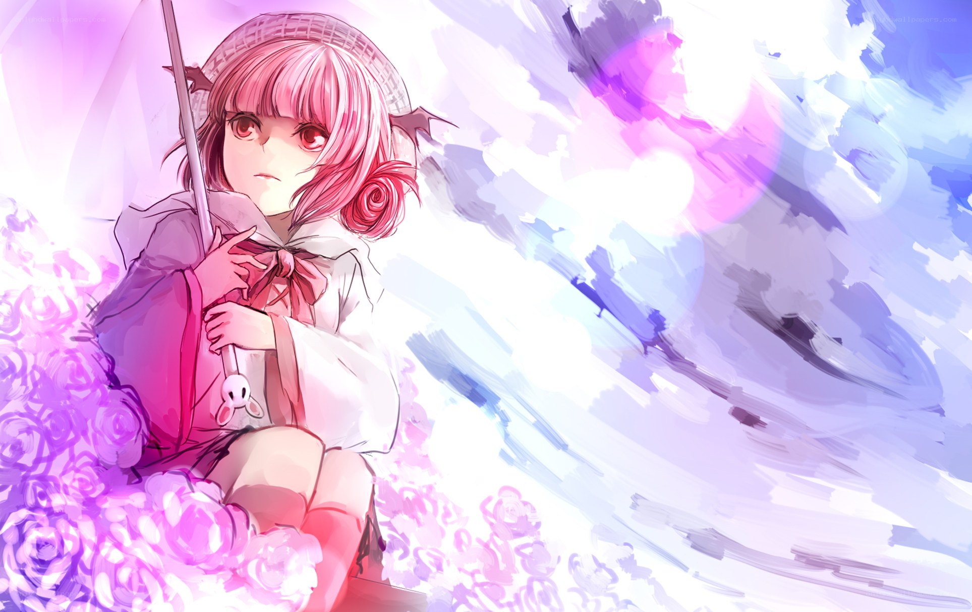 pink-haired girl with umbrella