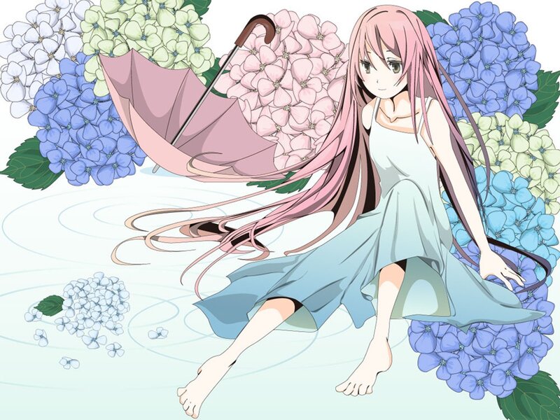Pink-haired Girl with Umbrella — Blue