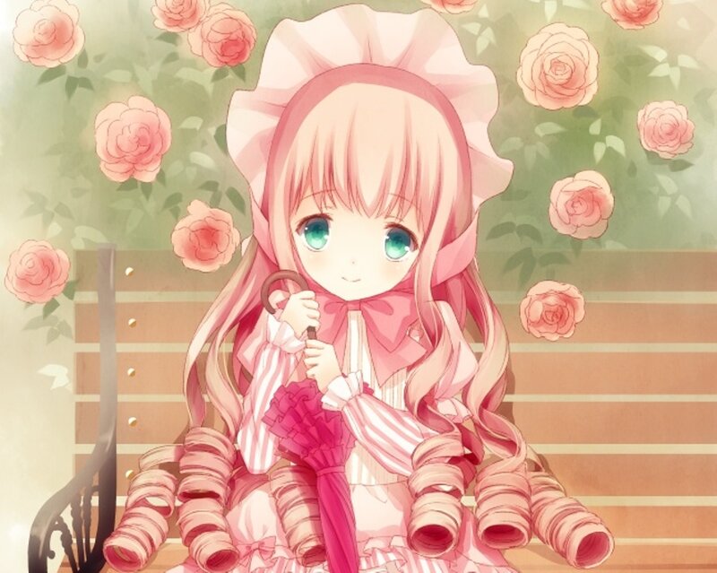 Pink-haired Girl with Umbrella — Pink, Serene, Afternoon