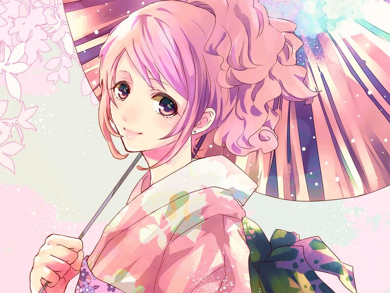 Pink-haired Girl with Umbrella — Pink, Serene