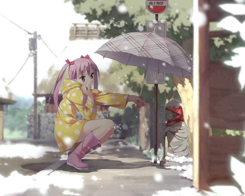 Pink-haired Girl with Umbrella — Yellow, Calm