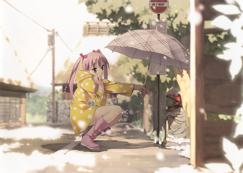 Pink-haired Girl with Umbrella — Yellow