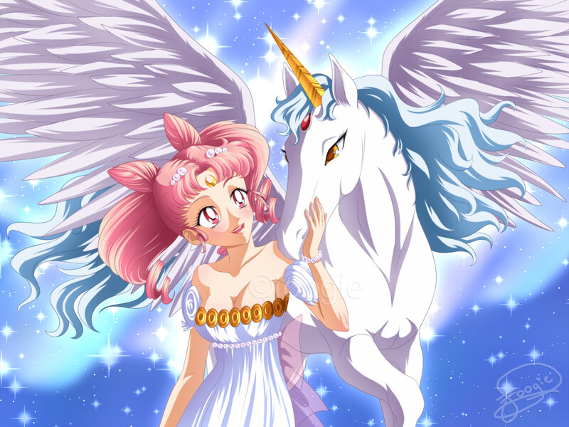 Pink-haired Girl with Unicorn — Blue