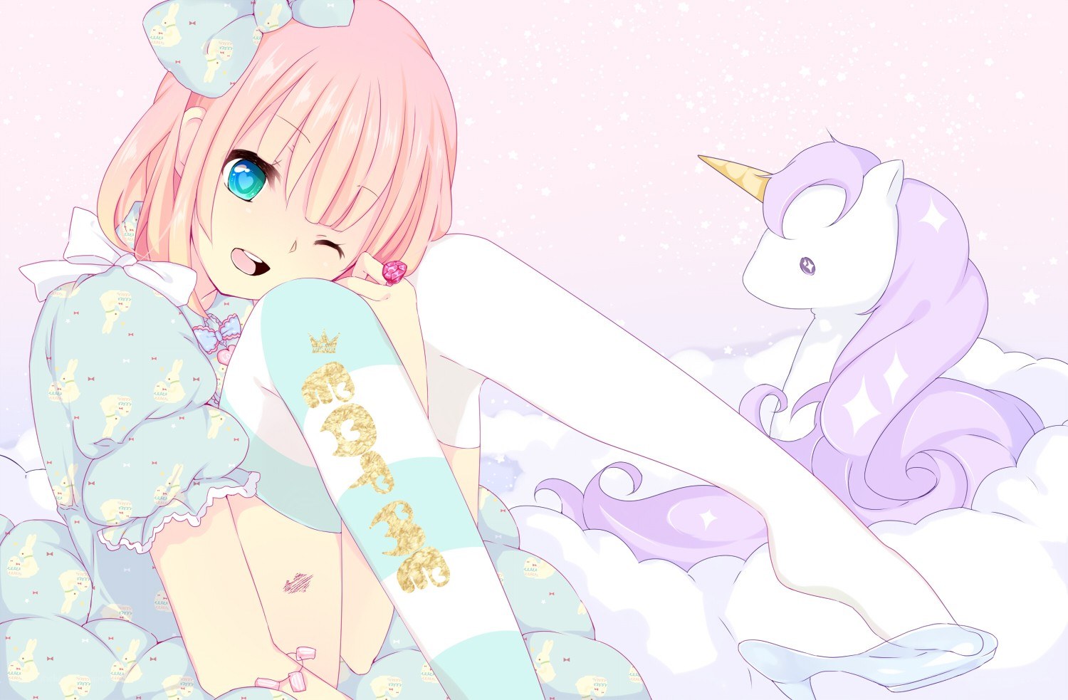 pink-haired girl with unicorn