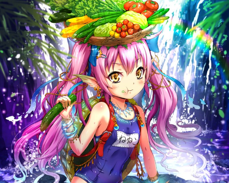 Pink-haired Girl with Vegetables