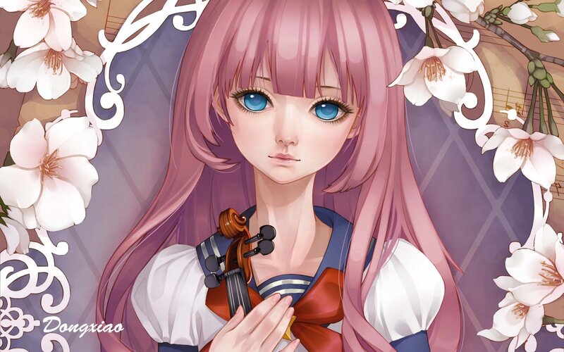 Pink-haired Girl with Violin — Pink