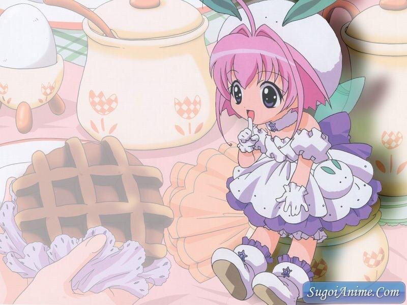 pink-haired girl with waffle