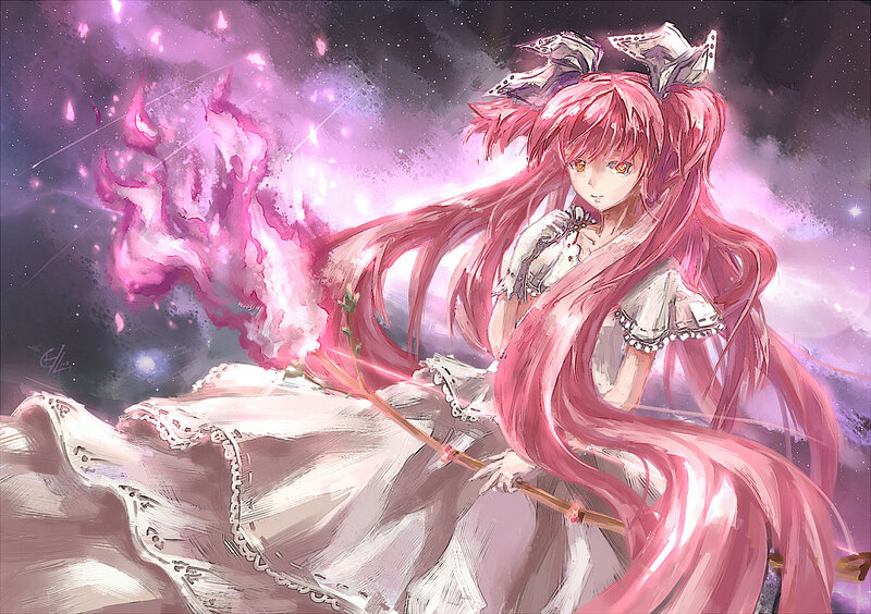Pink-haired Girl with Wand — Pink, Dramatic