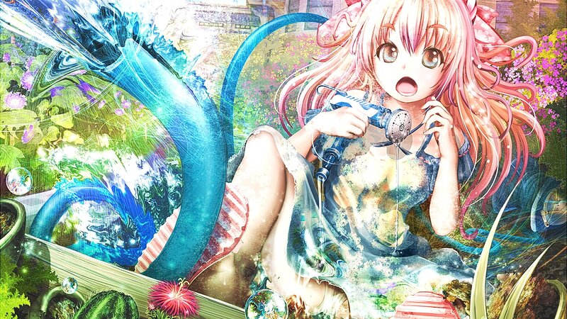 Pink-haired Girl with Water Dragon
