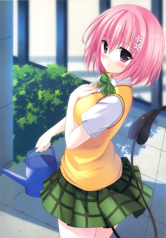 Pink-haired girl with watering can