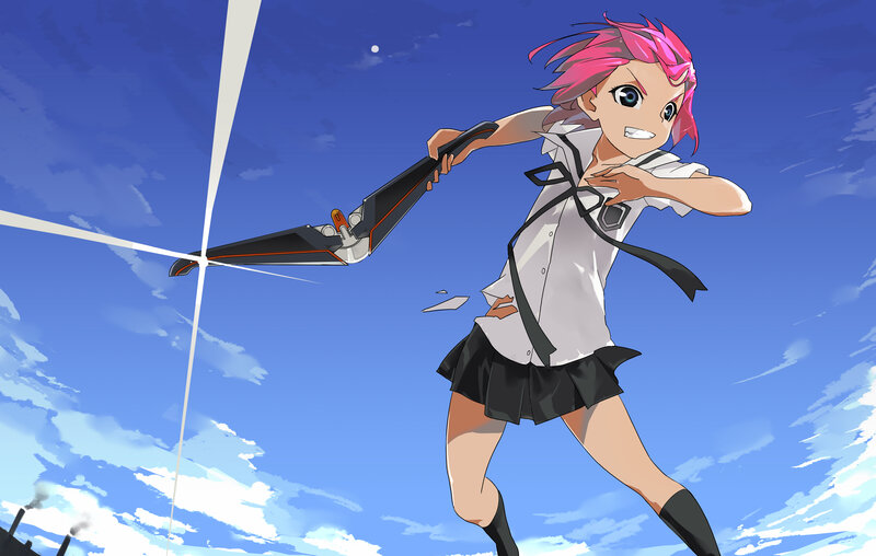 Pink-haired girl with weapon