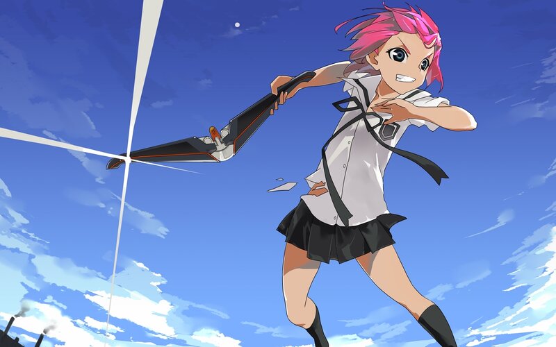 Pink-haired Girl with Weapon — Blue, Action