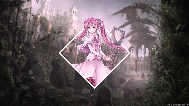Pink-haired Girl with Weapon — Pink, Dramatic