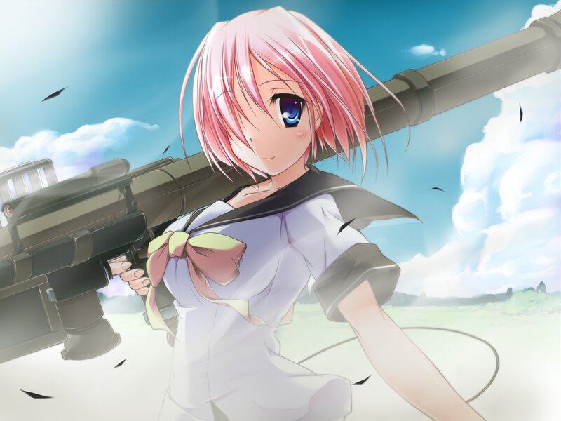 pink-haired girl with weapon