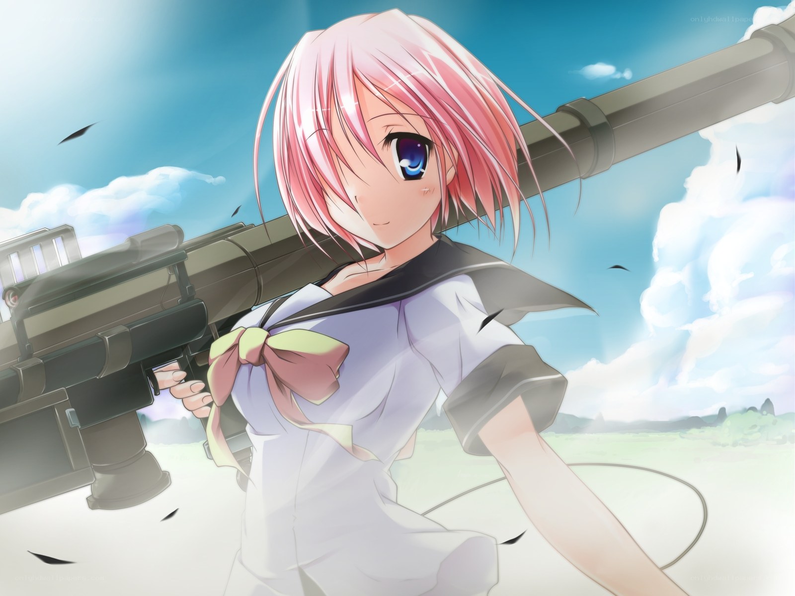 pink-haired girl with weapon