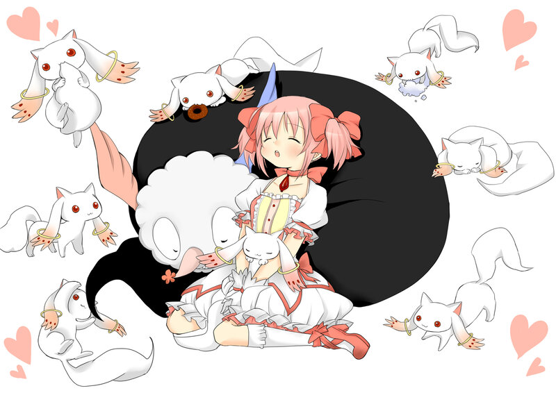 Pink-haired girl with white creatures