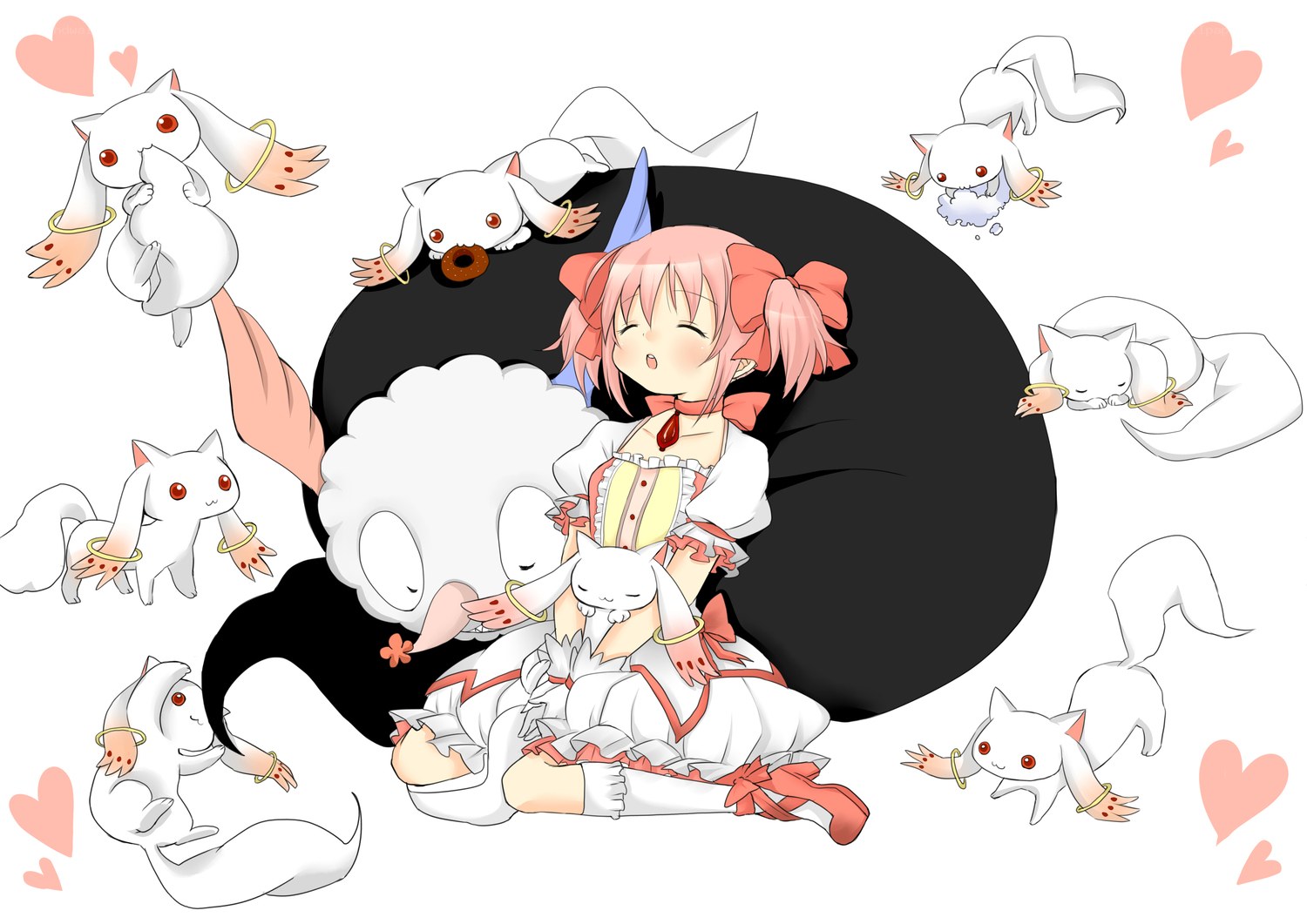 Pink-haired girl with white creatures
