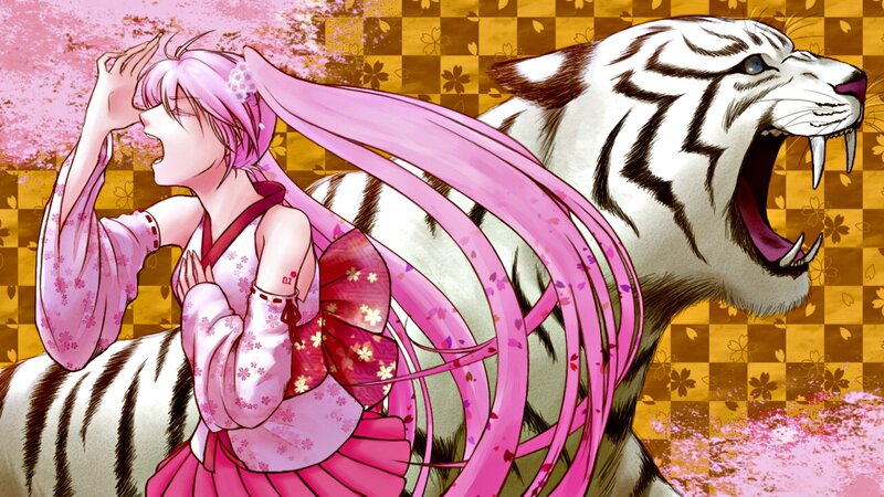 Pink-haired Girl with White Tiger — Pink
