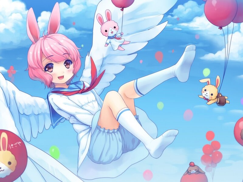 Pink-haired Girl with Wings — Blue, Playful