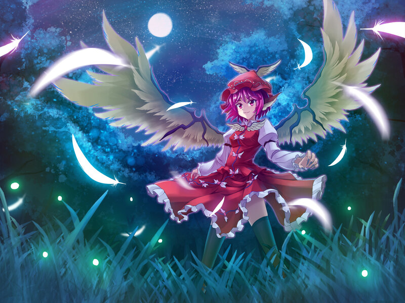 Pink-haired Girl with Wings — Blue, Serene, Night