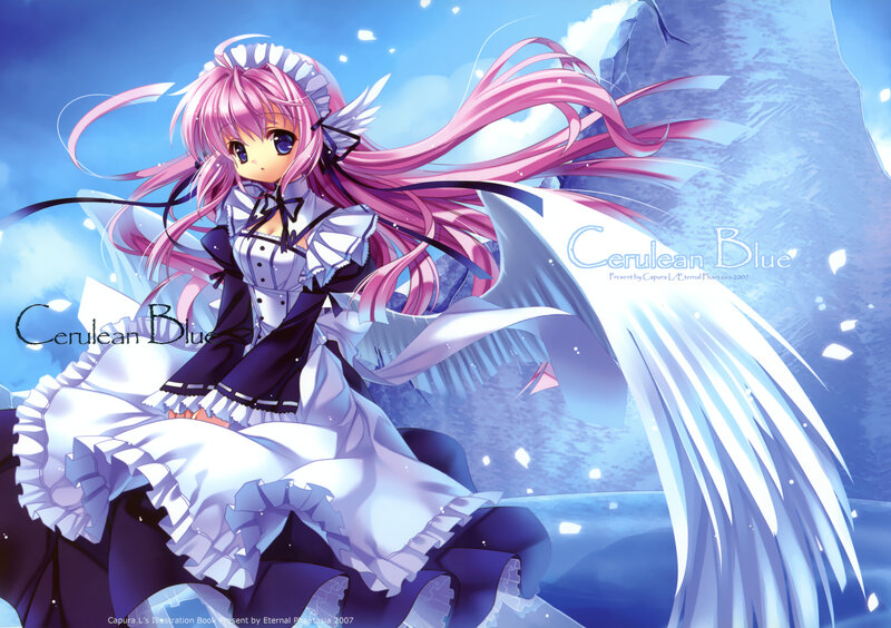 Pink-haired Girl with Wings — Blue, Serene